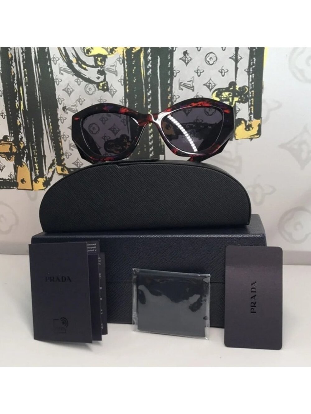 New Authentic Prada PR07YSF Women’s Sunglasses – Abstract Orange Frame / Violet - Picture 12 of 13